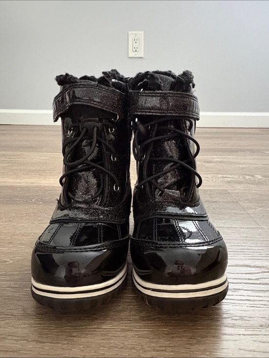 Sorel Other - Sorel Black Glossy Kids Rain & Snow Boots with Faux Fur Trim